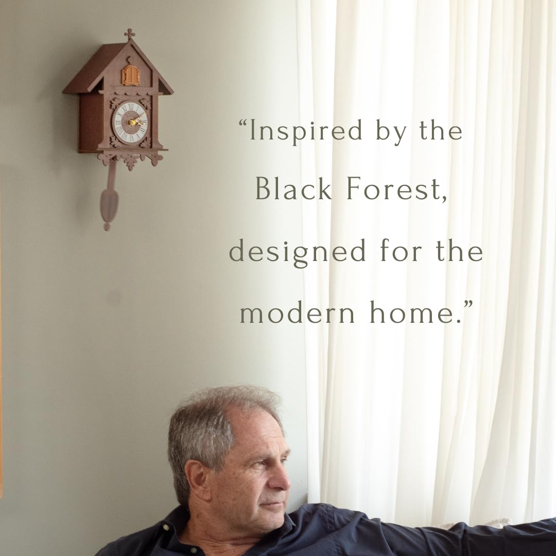 Lumat Cuckoo Clock - Modern Brown Cuckoo Clocks for Wall - Natural melodies - Volume Control - Night Mode - Perfect for Adults, Kids and Families - Battery Powered Lumat