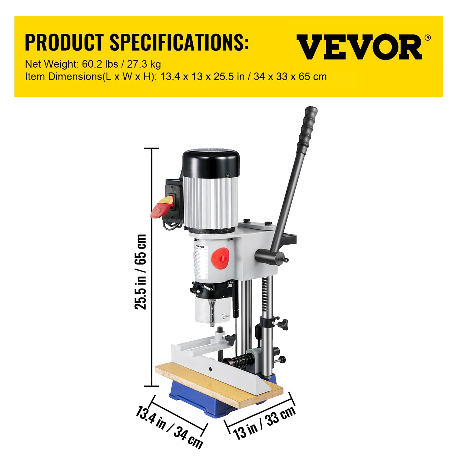 VEVOR Woodworking Mortise Machine, 3/4 HP 3400RPM Powermatic Mortiser With Chisel Bit Sets, Benchtop Mortising Machine, For Making Round Holes Square Holes, Or Special Square Holes In Wood - WoodArtSupply