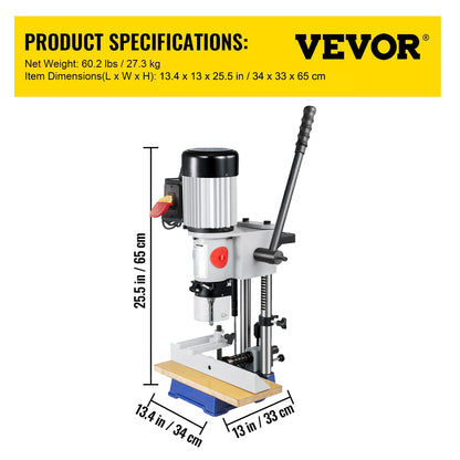 VEVOR Woodworking Mortise Machine, 3/4 HP 3400RPM Powermatic Mortiser With Chisel Bit Sets, Benchtop Mortising Machine, For Making Round Holes Square Holes, Or Special Square Holes In Wood - WoodArtSupply