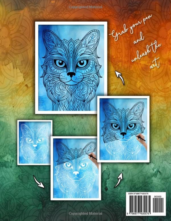 Ink Tracing Book: Stress relief reverse Coloring Book for adults: mindfully Follow white lines to Uncover 35 cute cat mandala arts |Magical Ink Trace ... colour pages a perfect gift for cat lovers WoodArtSupply