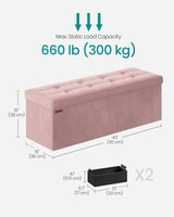 SONGMICS Storage Ottoman Bench, Foldable Ottoman Foot Rest, 15 x 43 x 15 Inches, End of Bed Bench, Storage Chest, Load up to 660 lb, for Living Room, Bedroom, Entryway, Jelly Pink ULSF277R01 SONGMICS