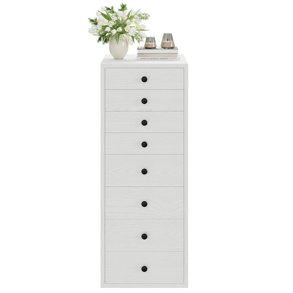 LIKIMIO Tall Dresser, Small Dressers with 8 Storage Drawers, Chest of Drawers for Organizing, Tall Narrow Dresser for Bedroom, White LIKIMIO