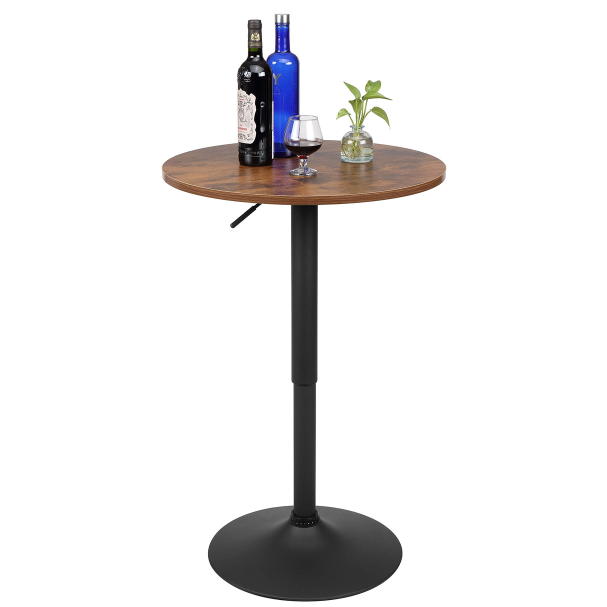 Finnhomy 23.6inches Round Cocktail Bar Table with Metal Base, Tall Bistro Pub Table, Adjustable 27.9''-35.4'' Counter Bar Height for Kitchen, Living Room, Easy Assembly, Rustic Brown Finnhomy