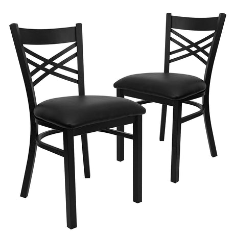 Flash Furniture Hercules Series "X" Back Metal Restaurant Chairs, Modern Upholstered Armless Dining Chairs for Restaurants/Kitchens, Set of 2, Black Flash Furniture