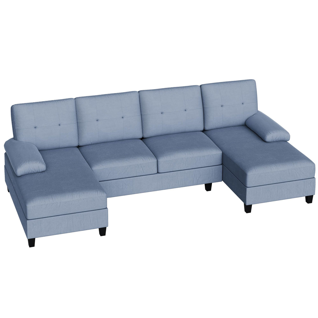Shintenchi Sectional Couches for Living Room, U Shaped Sofa Couch with Double Chaise, 4-Seat Living Room Furniture Sets with Soft Cushion & Linen Fabric, Blue Shintenchi