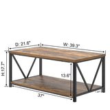 EXCEFUR Modern Coffee Table, Industrial Metal and Wood Living Room Table with Storage Shelf, Rustic Brown EXCEFUR
