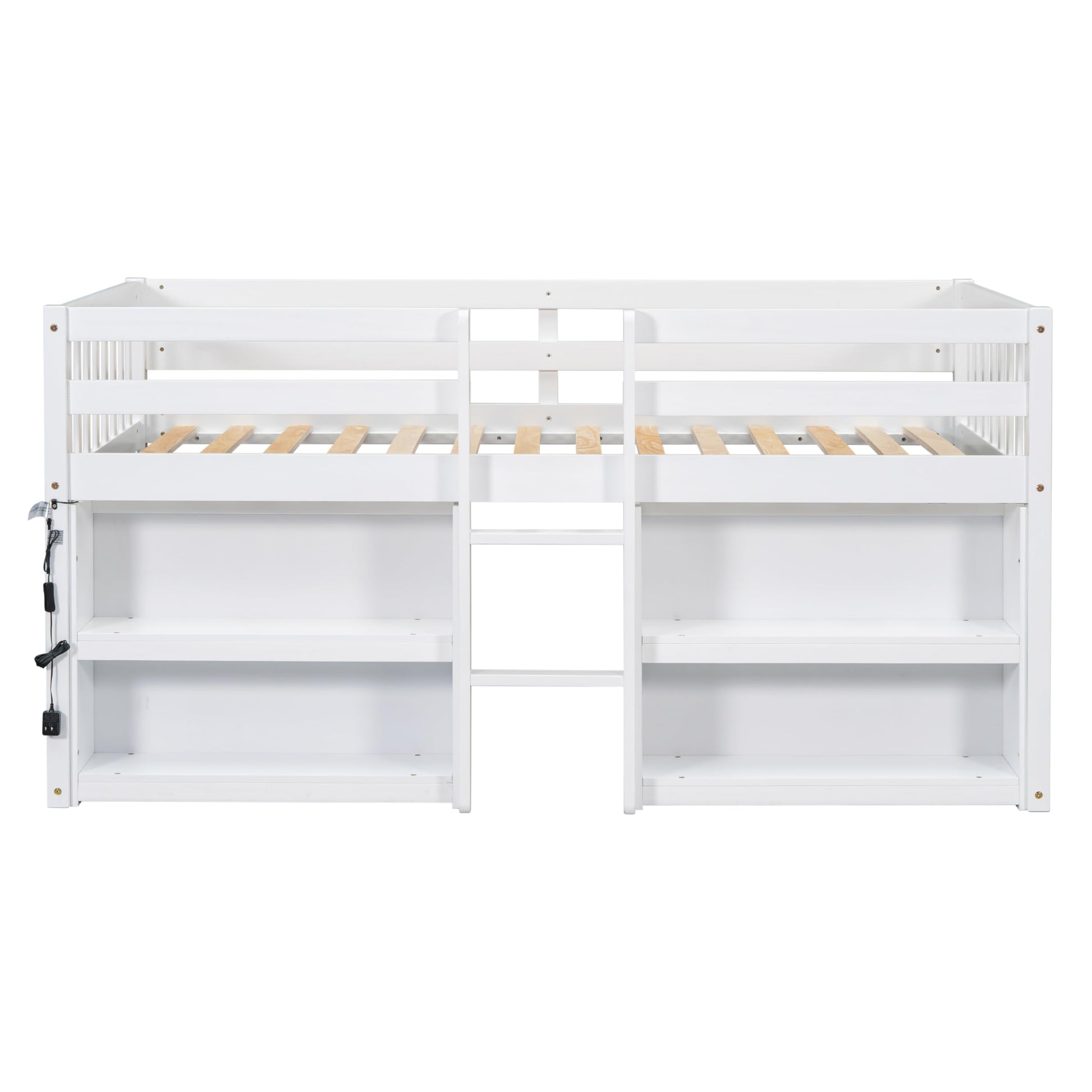 Harper & Bright Designs White Twin Size Low Loft Bed with Storage Shelves and LED Light for Kids - WoodArtSupply