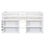 LED Twin Size Low Loft Bed for Kids,Twin Loft Bed with Storage Shelves,Kids Low Loft Bed Frame with LED Light,Space Saving, White Bellemave