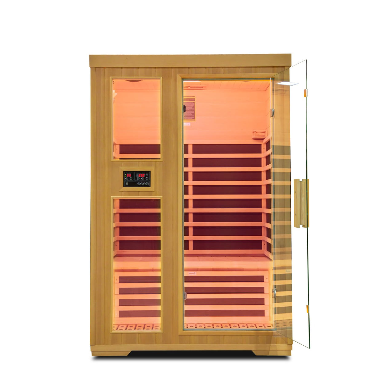Far Infrared Sauna,Canadian Hemlock 2 Person Wooden Dry Sauna Room for Home with Dual Control Panel and MP3 Controller, Time and Temp Pre-Set,8 Carbon Panels,Led Reading Lamp,Valentine's Day Gift DWKWE