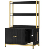 HOOBRO Large Cat Litter Box Enclosure with 2 Storage Shelves, Wooden Litter Box Furniture, Hidden Litter Box Furnitue with Scratching Pad, Sturdy and Solid, 31.5"L x 17.9"W x 47.2"H, Black BD82MW01 HOOBRO