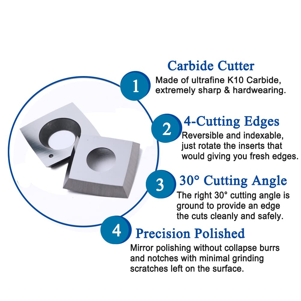 TJATSE 15 x15 x2.5mm-R150 Carbide Inserts Cutter Knives for Spiral Helical Cutterhead Woodworking, Fit for JET Dewalt DW735 WUDAHUA Various Spiral TJATSE
