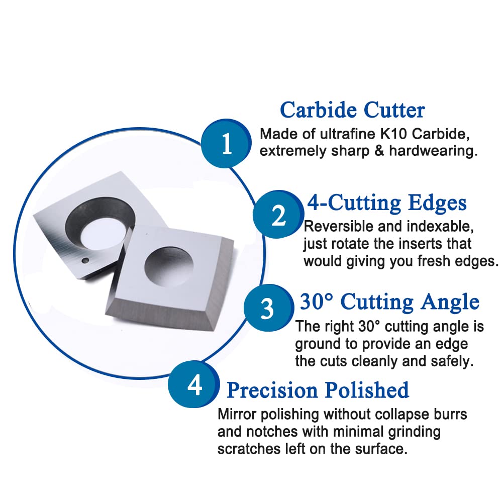 TJATSE 15 x15 x2.5mm-R150 Carbide Inserts Cutter Knives for Spiral Helical Cutterhead Woodworking, Fit for JET Dewalt DW735 WUDAHUA Various Spiral - WoodArtSupply