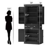 Squireewo 72" Freestanding Kitchen Pantry Storage Cabinet with Doors and 6 Hanging Shelves,Storage Cupboard with Large Drawer for Kitchen,Bathroom or Hallway,Black Squireewo