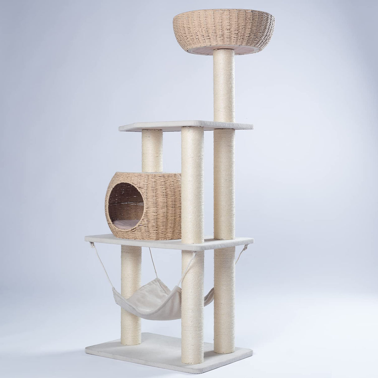 Pawlabay Wood Cat Tree for Indoor Cats, 52.4 Inch Tall, with Scratching Post and Hammock PawlaBay