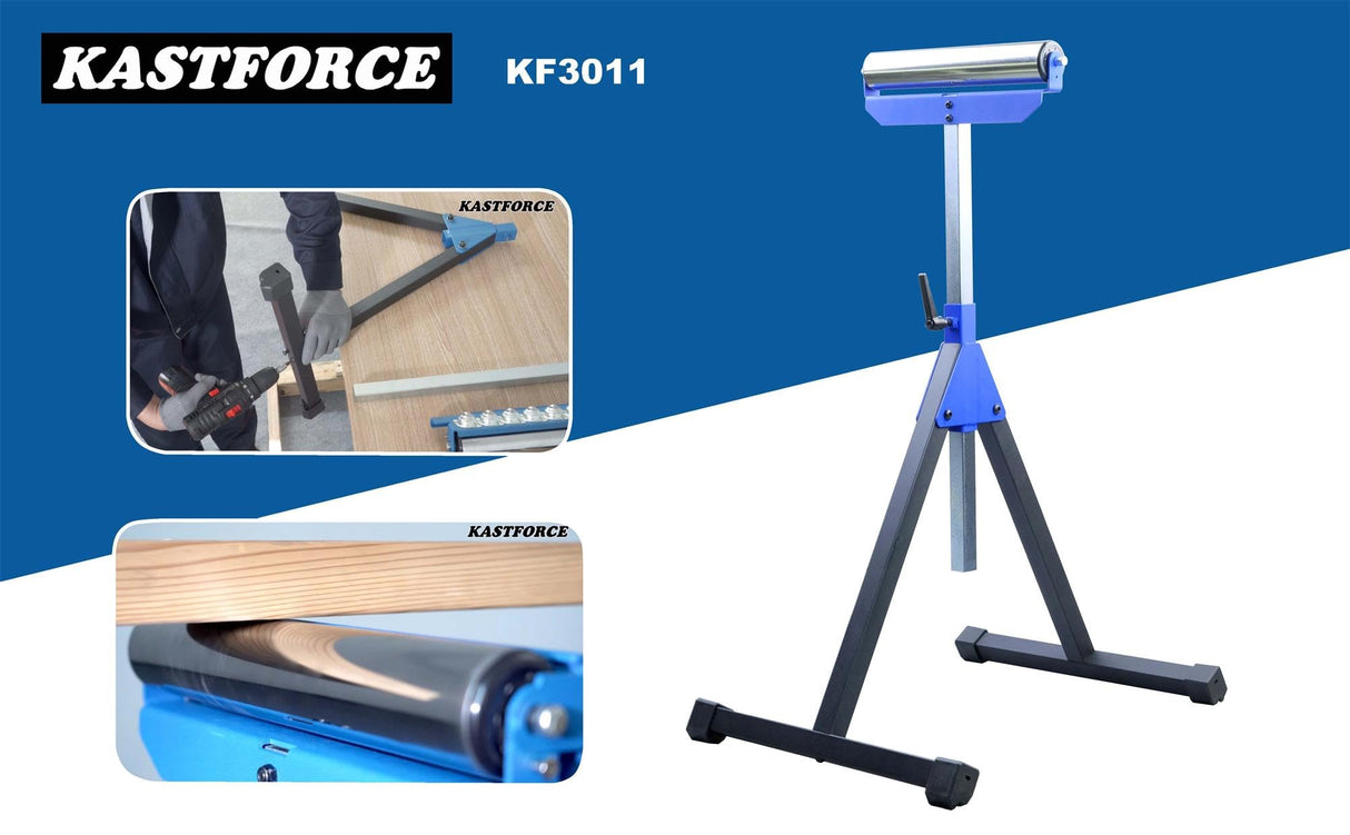 KASTFORCE Heavy-Duty Roller Stand with 2 Inch Roller 300 Lbs 136 kg Capacity, Adjustable Miter Saw Extension, Folds Flat for Easy Storage, Galvanized 2 Inch 50mm Stainless Steel Roller KF3011 KASTFORCE