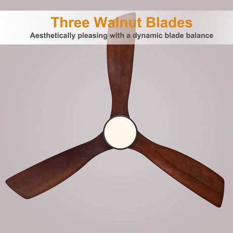 Sofucor 52" Ceiling Fan with Lights Remote Control, 3 Poles for Indoor Outdoor Ceiling Fan with Remote, Reversible Noiseless ETL Motor, 3 Walnut Wooden Blades Sofucor