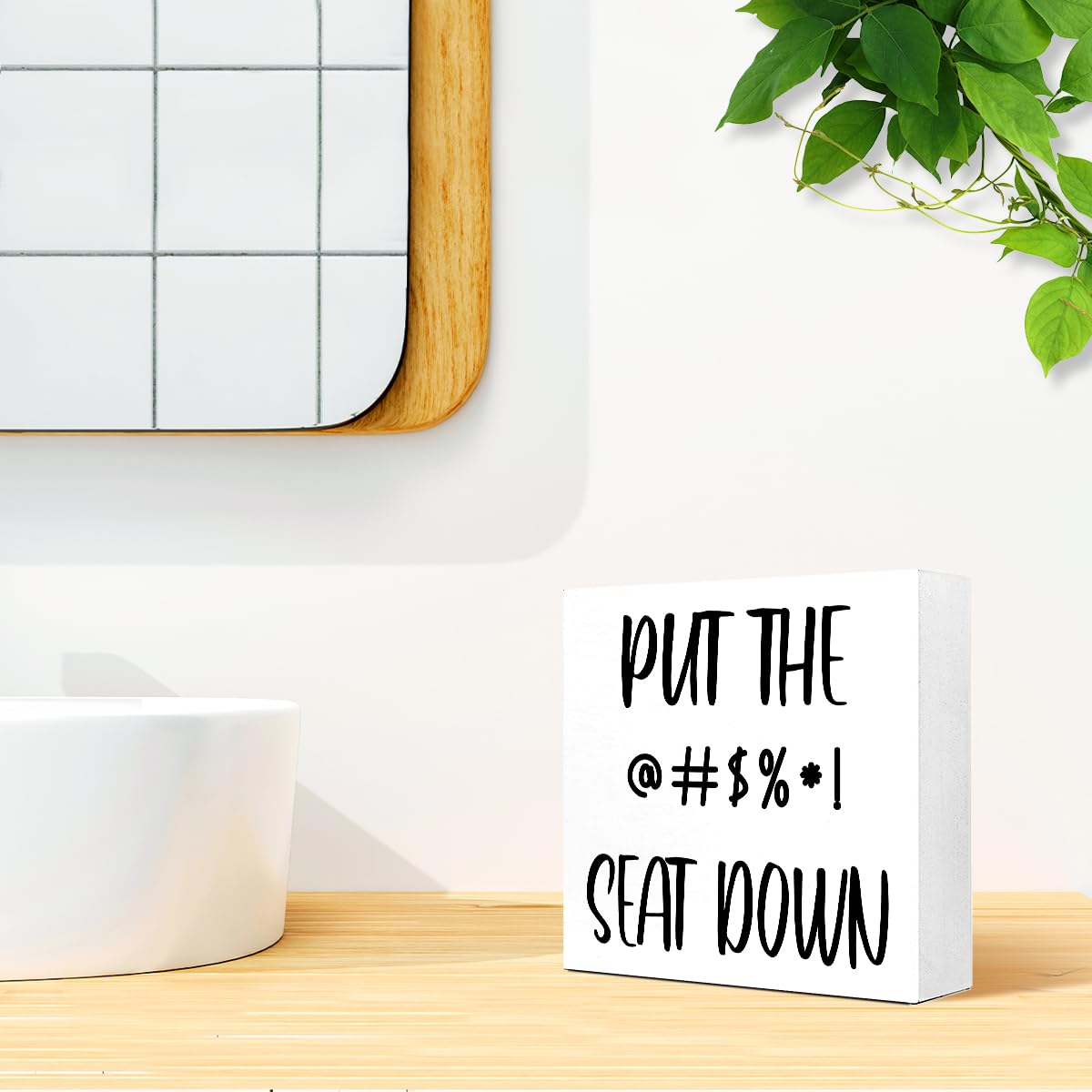 Funny Barthroom Wood Block Signs,Put the Seat Down Wooden Box Sign for Barthroom Shelf Toilet Tabletop Desk Decor,Humorous Barthroom Toilet Lid Reminder Sign Decor V563