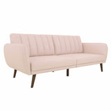 Novogratz Brittany 82 Inch Futon Sofa Bed in Faux Leather, Upholstered Couch Sleeper with Tufted Back, Mid-Century Modern Design, Pink Novogratz