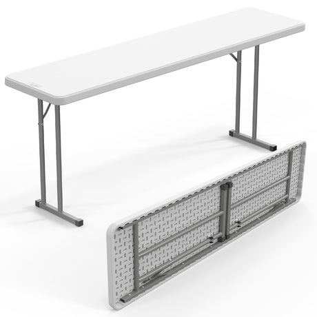 VINGLI 6 FT Narrow Folding Table,Premium Quality HDPE Material and Sturdy Metal Frame, Perfect for Buffet, Seminar, Party, Training, Home Work VINGLI