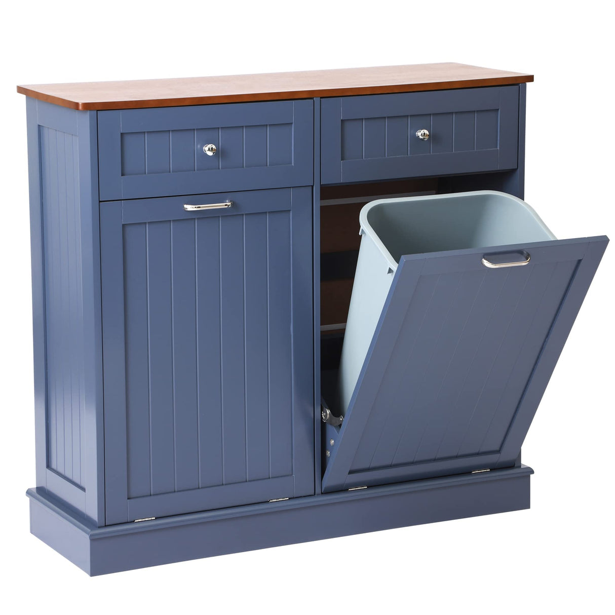 LOUVIXA Tilt Out Trash Can Cabinet with Double Hidden Trash Can Holder, Kitchen Free Standing Recycling Cabinet,Dog Proof Trash Can,Wood (Blue) LOUVIXA