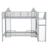 Harper & Bright Designs Twin Over Twin Metal Bunk Bed with Stairs and Storage Wardrobe, Castle-Shaped Bunk Bed Heavy-Duty Steel Frame, Noise Free,for Kids Teens Adults, Gray+White Harper & Bright Designs