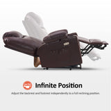 MCombo Large Lay Flat Dual Motor Power Lift Recliner Chair Sofa with Massage and Heat, USB Ports, Extended Footrest, for Elderly People, Infinite Position, Faux Leather 7815 (Dark Brown) MCombo