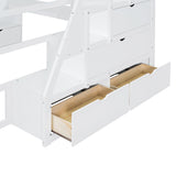 MERITLINE Full Size Loft Bed with Desk and Storage Stairs, Wood Loft Bed Full with 7 Drawers & 2 Shelve,High Loft Bed with Desk Underneath for Kids Teens Boys Girls,White MERITLINE
