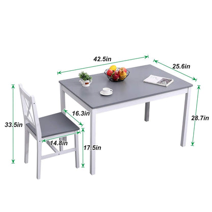 SogesPower Dining Table Set for 4, 5-Piece Wood Kitchen Dining Table Set with 4 Chairs for Kitchen Dining Room Restaurant Small Space, Grey&White - WoodArtSupply