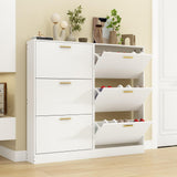 NOVAMAISON Narrow Shoe Storage Cabinet, Shoe Cabinet for Entryway with 3 Flip Drawers, Wood Hidden Shoe Storage, Freestanding Shoe Organizer for Hallway, Bedroom, Apartment, White NOVAMAISON