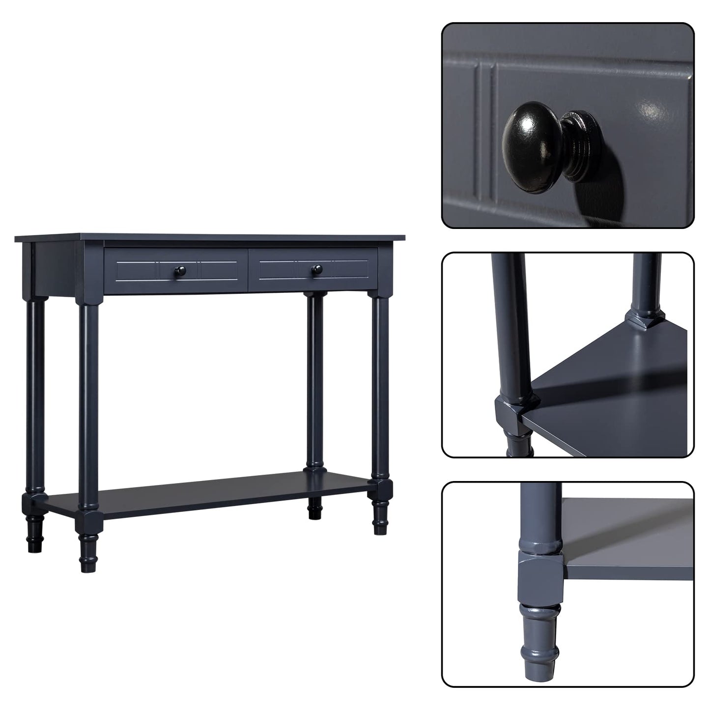 Karl home Console Table with 2 Drawers, Narrow Sofa Side Table Entryway Desk with Bottom Storage Shelf, TV Stand for Living Room Hallway Office, Black 29.7" H - WoodArtSupply