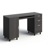 Modern Design Venice Office Computer Desk with 3 Locking Drawers and Storage Cabinet, 53 Inch Home and Office Executive Grey and Black Desk with Keyboard Tray by Crafts and Comfort Modern Design By Crafts & comfort