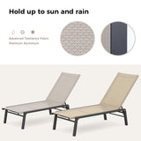 FHVIT Patio Chaise Lounge Set of 2 with 4 Adjustable Backrest, Foldable Aluminum Chaise Lounge Chair Recliner for Outdoor, Poolside, Sun Tanning Beige FHVIT
