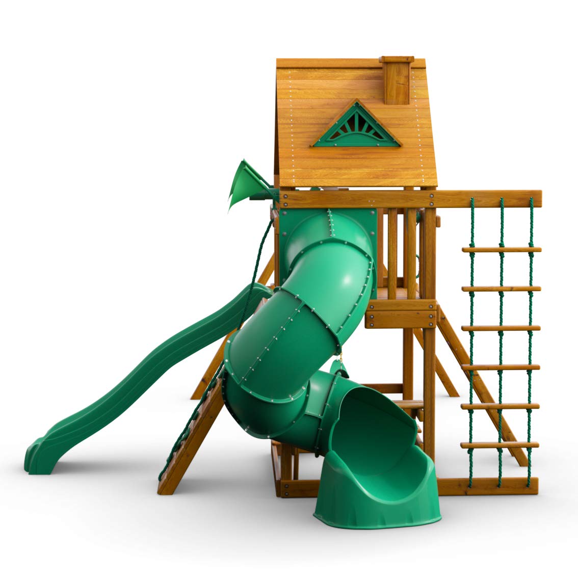 Gorilla Playsets 01-0005-AP Mountaineer Wooden Swing Set with Two Slides & Wood Roof, Brown Gorilla Playsets