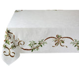 Benson Mills Merry Ribbons Engineered Printed Jacquard Fabric Christmas Table Cloth, for Christmas, Winter, and Holiday Tablecloth (60" x 120" Rectangular, Merry Ribbons) Benson Mills