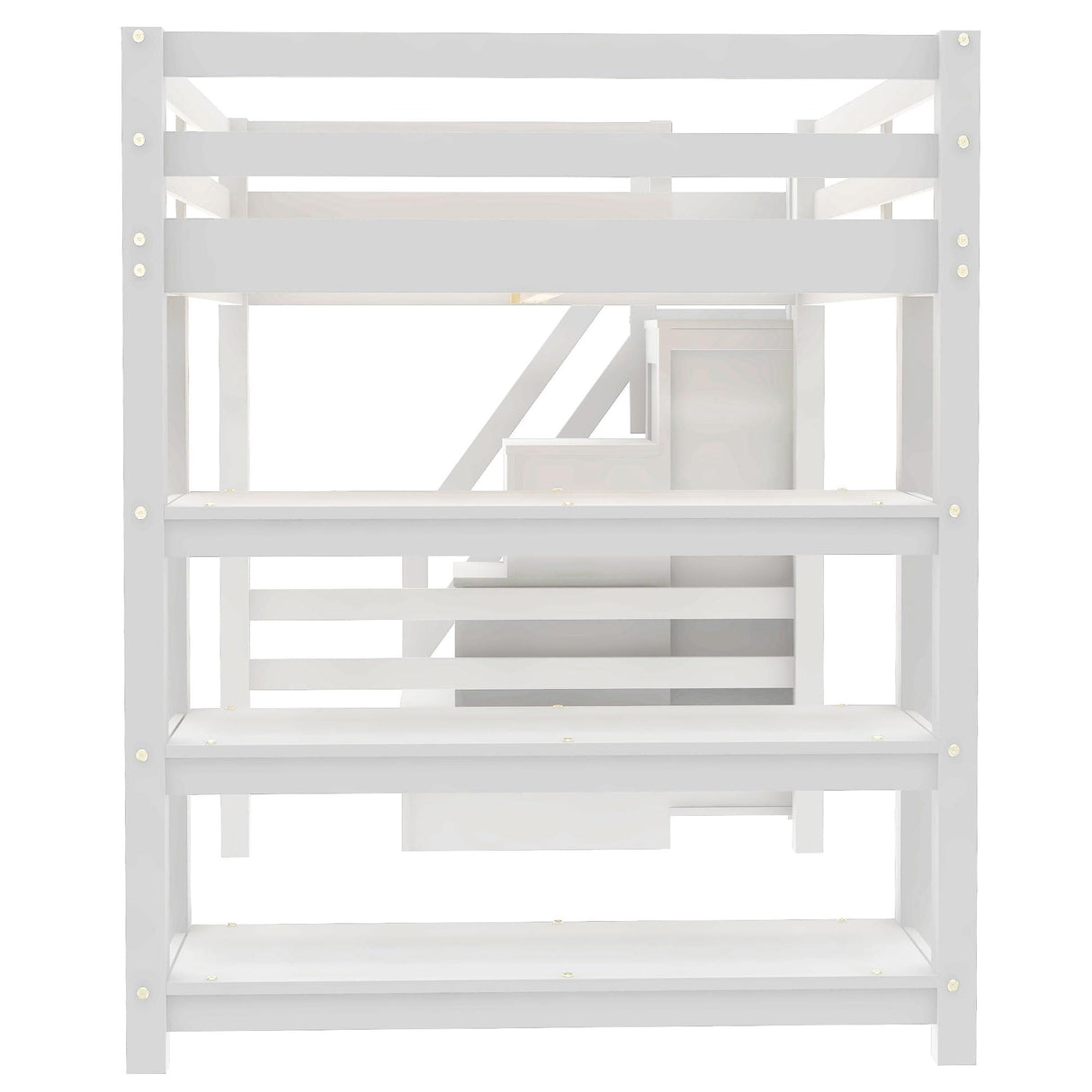 Bellemave Full Loft Bed with Stairs and Shelves, Wood Loft Bed with Bookcase and 3-Tier Shelves, Wardrobe, LED for Kids, Teens, Adults, White Bellemave