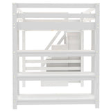 Bellemave Full Loft Bed with Stairs and Shelves, Wood Loft Bed with Bookcase and 3-Tier Shelves, Wardrobe, LED for Kids, Teens, Adults, White Bellemave