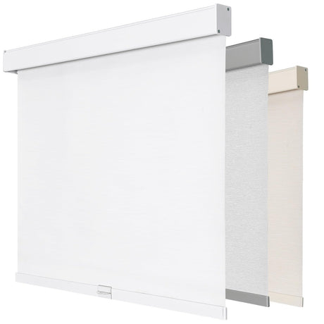 Joydeco 100% Blackout Roller Shades Cordless Blinds for Windows, Free-Stop Shades, UV Protection, Natural Woven Blinds for Home and Office, Light-Proof Aluminum Cover (35" W x 75" H, White) Joydeco