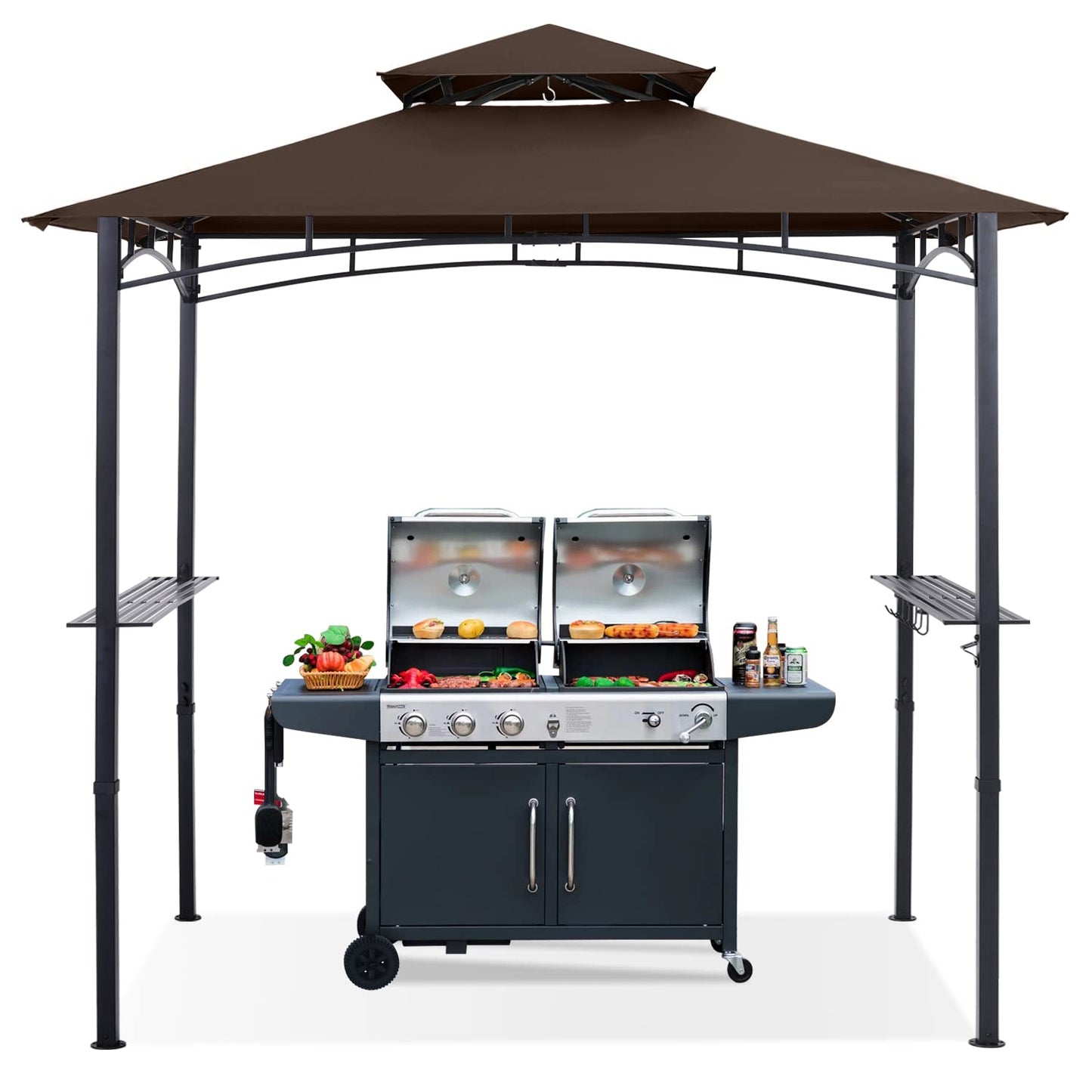 ABCCANOPY 8'x 5' Grill Gazebo Shelter, Outdoor BBQ Gazebo Canopy with LED Light (Coffee) - WoodArtSupply