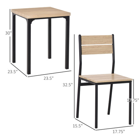 HOMCOM Light Wood Grain 3-Piece Dining Table Set for Small Spaces HOMCOM