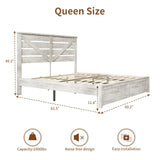 LUXOAK Queen Size Farmhouse Wooden Bed Frame, Platform Bed Frame with 49.2" Headboard/No Box Spring Needed/Noisy Free/Easy Assembly/Distressed White LUXOAK