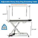 Professional Electric Dog Grooming Table Heavy Duty Pet Grooming Table Height Adjustable w/Leveling Wheels, Dog Grooming Arm, Anti Slip Tabletop &Tool Organizer, Dog Grooming Station 50" White GarveeLife