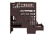 Bedz King Stairway Bunk Beds Full Over Full with 4 Drawers in The Steps and 2 Under Bed Drawers, Dark Cherry Bedz King