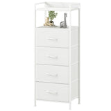 Somdot White Nightstand with 4 Drawers, Vertical Storage Tower Fabric Dresser for Bedroom, Nightstand Bedside Table Furniture, Sturdy Steel Frame, Wooden Top & Easy Pull Fabric Bins Somdot
