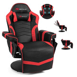 POWERSTONE Gaming Recliner Massage Gaming Chair with Footrest Ergonomic PU Leather Single Sofa with Cup Holder Headrest and Side Pouch, Adjustable Living Room Chair Seating, Red POWERSTONE