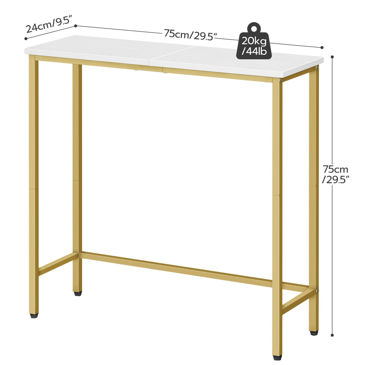 HOOBRO Narrow Console Table, 29.5" Small Entryway Table, Thin Sofa Table, Side Table, Display Table, for Hallway, Bedroom, Living Room, Foyer, White and Gold DW75XG01 HOOBRO