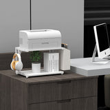 VEDECASA 2 Tier Modern White Wooden Under Desk Printer Stand with Storage Bag for Home Office Desktop Printer Table Organizer Mobile Printer Shelf Cart with Caster Wheel (White) VEDECASA