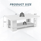 Tangkula 2-Tier Coffee Table, Modern Rectangular Center Cocktail Table with 5 Support Legs, Wooden Accent Living Room Furniture, Small Coffee Table for Small Spaces, Easy Assembly (White) Tangkula