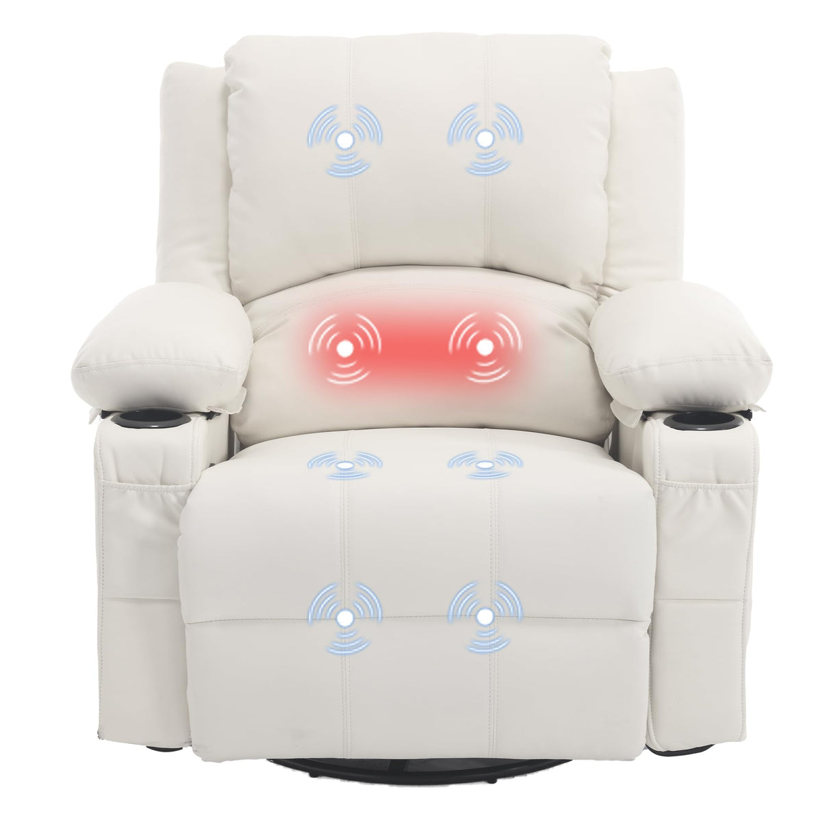 Massage Swivel Rocker Recliner with Lumbar Heat, Overstuffed PU Leather Recliners for Living Room, Modern Single Rocking Chair for Adults, Manual Rocker Recliner with Cup Holders for Bedroom, White Comermax