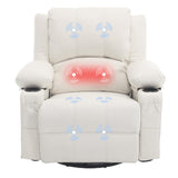 Massage Swivel Rocker Recliner with Lumbar Heat, Overstuffed PU Leather Recliners for Living Room, Modern Single Rocking Chair for Adults, Manual Rocker Recliner with Cup Holders for Bedroom, White Comermax
