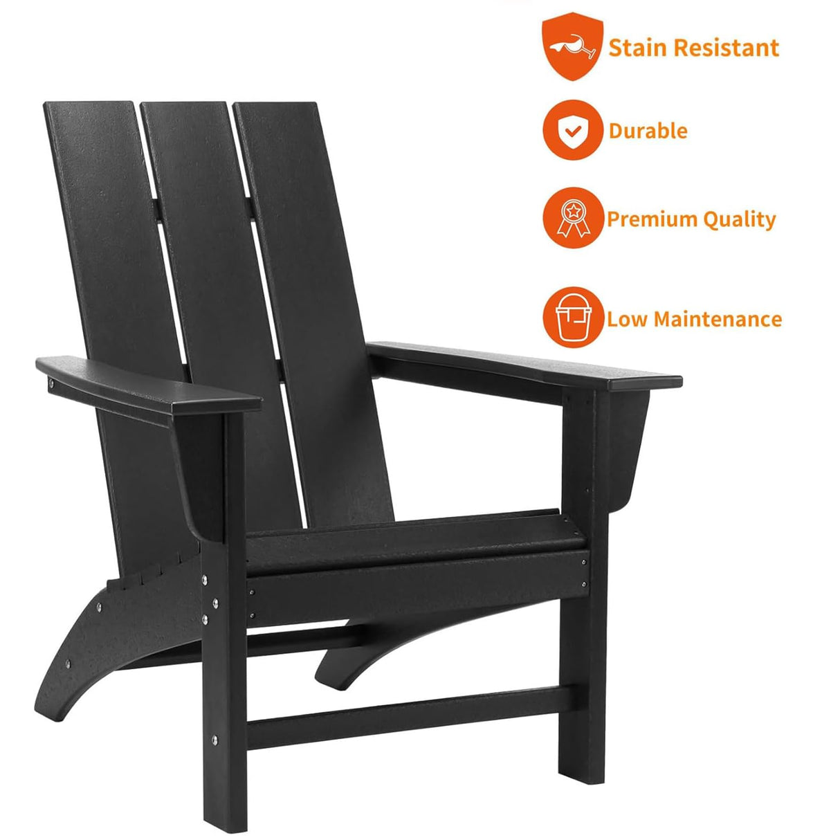 Poly Lumber Adirondack Chair, All-Weather Resistant Outdoor Patio Chairs, Look Like Wood, Pre-Assembled Outdoor Fire Pit Chair for Pool, Deck, Backyard, Garden, Black Adiromoti